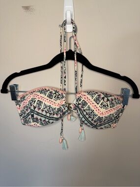 Victoria's Secret Pink, Black, Mint Patterned Bandeau Bikini Top